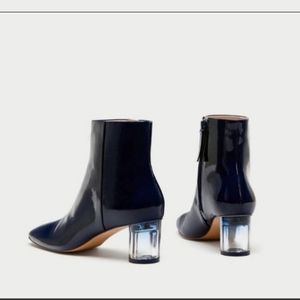 zara blue patented leather boots